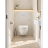 Pack WC QeramiQ Dely Swirl Compact - réservoir encastrable Geberit UP320 - avec bâti-support Burda - abattant 25 mm - plaque de commande en pierre naturelle marbre blanc - boutons ronds - blanc brillant SW1592341