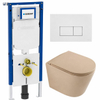 QeramiQ Dely Toiletset - 36.3x51.7cm - Geberit UP720 inbouwreservoir - rimless - diepspoel - zitting - softclose - bedieningsplaat glans wit - rechthoekige knoppen - mat beige SW1426533