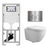 QeramiQ Dely Swirl Compact Toiletset - inbouwreservoir Geberit UP320 - met Burda frame - 25mm zitting - metalen bedieningsplaat RVS - ronde knoppen - glans wit SW1592324
