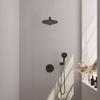 BRAUER Black Carving douche de pluie encastrée thermostatique - 3 voies - ronde - set 80 - pomme de douche 30cm - bras de douche mural droit - douchette 3 jets - flexible de douche - coude d'alimentation mural - noir mat SW1159237