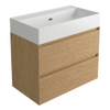 Saniclass Holz Pure Badkamermeubelset - 80x45x72cm - Legend keramische wastafel mat wit - 1 wasbak - zonder kraangat - 2 lades - mat eiken natural (hout) SW1580143
