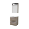 Basic-Line Premium 46 ensemble de meubles de salle de bain 50x46cm sans poignée 2 tiroirs lavabo acrylique 1 trou de robinetterie armoire de toilette éclairage led intégré mfc scotch oak SW351383