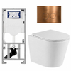 QeramiQ Dely Pack WC cuvette sans bride 36.3x51.7cm avec bâti-support Geberit UP320 abattant WC blanc brillant frein de chute et plaque de commande Cuivre boutons Ronds SW804657