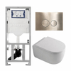 QeramiQ Dely Swirl Toiletset - 36.3x51.7cm - diepspoel - rimless - Geberit UP320 inbouwreservoir - met Burda frame - 35mm zitting - geborsteld messing bedieningsplaat - ronde knoppen - mat wit SW1138642