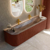MONDIAZ KURVE-DLUX Meuble de salle de bains 170cm arrondi Gauche + Droite couleur Ruby avec 1 tiroir et 2 portes. Lavabo BIG LARGE Central 2 trous de robinet Oza. SW1432823