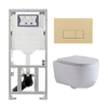 QeramiQ Dely Swirl Toiletset - 36.3x51.7cm - Geberit UP320 inbouwreservoir - met Burda frame - slimzitting - bedieningsplaat beige - rechthoekige knoppen - wit mat SW1164845