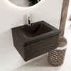 Mondiaz BUKLA Ensemble de meuble - 60x45x34cm - 1 trou de robinet - lavabo centré - solid surface - Urban - sans poignée - 1 tiroir - Mélamine - Marron foncé SW704917