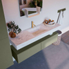 Mondiaz ALAN-DLUX Ensemble de meuble - 150cm - meuble Army mat - 2 tiroirs - Lavabo Cloud Opalo suspendu - vasque Centre - 1 trou de robinet SW807104