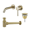 Fortifura Calvi Slim Wastafelkraanset - inbouw wastafelkraan - always open plug - verlaagde design - sifon - PVD - geborsteld messing (goud) SW891941