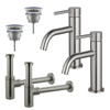 FortiFura Calvi Kit robinet lavabo - pour double vasque - robinet bas - bonde non-obturable - siphon design - Inox brossé PVD SW915302