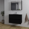 Saniclass Chaci Meuble de salle de bain - 80x46x55cm - lavabo en céramique noir - 1 vasque - 1 trou de robinet - 2 tiroirs - armoire miroir - noir mat SW856563