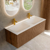 MONDIAZ KURVE 120cm Meuble salle de bain - couleur Walnut - 1 tiroir - vasque CLOUD double - 2 trous de robinet - Talc SW1138356