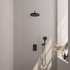 BRAUER Stripe Thermostatique Douche de tête encastrée - 3 voies - rectangulaire - SET 17 - pomme de douche 25cm - bras de fixation mural courbé - douchette 3 positions - flexible de douche - coude mural - noir mat SW1435149