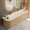 MONDIAZ KURVE-DLUX 170cm Meuble salle de bain avec module 25 G et D - couleur Oak - 1 tiroir - 2 portes - vasque LEAF double - 2 trous de robinet - couleur Ostra SW1137792