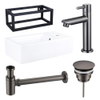 Fortifura Fuente Pack Lave-mains - 40x22x30cmcm - 1 trou de robinet - cadre noir - céramique - robinet gunmetal - Blanc brillant SW1111491