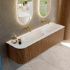 MONDIAZ KURVE-DLUX 165cm Meuble salle de bain avec module 25 G - couleur Walnut - 2 tiroirs - 1 porte - vasque STOR SMALL double / droite - sans trou de robinet - couleur Opalo SW1137666