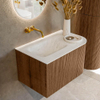 MONDIAZ KURVE-DLUX 75cm Meuble salle de bain avec module 25 D - couleur Walnut - 1 tiroir - 1 porte - vasque GRUNNE gauche - sans trou de robinet - couleur Opalo SW1137621