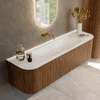 MONDIAZ KURVE-DLUX 160cm Meuble salle de bain avec module 25 G et D - couleur Walnut - 1 tiroir - 2 portes - vasque BIG MEDIUM centre - sans trou de robinet - couleur Ostra SW1137836