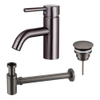 FugaFlow Eccelente Sobrado Kit mitigeur lavabo - robinet bas - bonde non-obturable - siphon design bas - PVD Gunmetal SW1124171