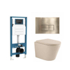 QeramiQ Dely Toiletset - inbouwreservoir Qeramiq Flush - 35mm zitting - metaal messing geborstelde bedieningsplaat - rechthoekige knoppen - beige SW1578606