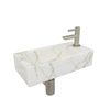 Wiesbaden mini-rhea ensemble de lavabo droit 36x18x9cm aspect marbre carrara blanc avec robinet lave-mains amador acier brossé SW794537