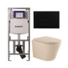 QeramiQ Dely Pack WC - 36,3x51,7cm - à fond creux - sans bride - réservoir encastré Geberit UP320 - abattant WC softclose 35 mm - plaque de commande en plastique noir mat - boutons rectangulaires - beige mat SW1236516
