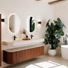 MONDIAZ THOR-DLUX Meuble de salle de bains - 180cm - arrondi gauche + droite - couleur Ruby - 2 tiroirs et 2 portes - Vasque suspendue CLOUD Double 2 trous de robinet - couleur Meli SW1466187
