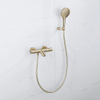 FugaFlow Eccelente Sobrado Badkamer Thermostatische badkraan met ronde handdouche, handdouchehouder en gladde doucheslang Geborsteld Messing PVD SW1124096