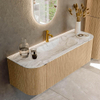 MONDIAZ KURVE-DLUX Meuble de salle de bains 140cm avec module 25 Len R couleur Oak avec 1 tiroir et 2 portes. Lavabo BIG SMALL central 1 trou de robinetterie couleur Glace. SW1137928