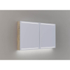 Thebalux spiegelkast type DeLuxe 70cm hoog, 2x deur, voorzien van schakelaar/stopcontact, indirecte LED in de onder-en bovenplaat, in de spiegelkast en bladverlichting, achterwand spieglkast grijs linnen kleur/structuur SW826948
