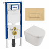 QeramiQ Dely Toiletset - 36.3x51.7cm - diepspoel - rimless - Geberit UP720 inbouwreservoir - softclose toilet zitting - 35mm - bedieningsplaat beige - rechthoekige knoppen - mat wit SW1428024