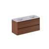 Thebalux Sunny Ensemble meuble de salle de bains - 122x46x57cm - lavabo - céramique - 2 trous de robinet - blanc brillant - meuble bas - 2 tiroirs - sans poignée - placage bois - Roquebrun (brun) SW1462527
