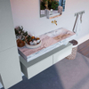 Mondiaz ALAN-DLUX Ensemble de meuble - 130cm - meuble Clay mat - 2 tiroirs - Lavabo Cloud Glace suspendu - vasque Droite - 0 trous de robinet SW806426
