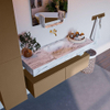 MONDIAZ ALAN - DLUX Ensemble de meuble de salle de bains - 130cm - meuble bas - Oro - 2 tiroirs - lavabo suspendu - vasque centrale - 0 trou de robinet - Glace SW806115
