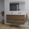 Saniclass Chaci Meuble de salle de bain - 120x46x55cm - lavabo en céramique blanc - 2 vasques ovales - 2 trous de robinet - 2 tiroirs - miroir rectangulaire - noyer (hout) SW724521