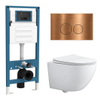 QeramiQ Dely Swirl Compact Toiletset - inbouwreservoir QeramiQ flush - slim zitting - metalen bedieningsplaat koper - ronde knoppen - mat wit SW1590666