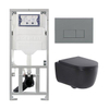 QeramiQ Dely Swirl Pack WC suspendu - 36.3x51.7cm - bâti-support Geberit UP320 - abattant slim - plaque de commande gris clair - boutons rectangulaires - noir mat SW1164365