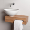 Wiesbaden Oak houten toiletset compleet met Hotbath inbouwkraan, waskom links, houten blad, sifon en afvoerplug geborsteld nikkel SW505499
