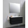 Basic Bella Meuble lavabo céramique avec 1 trou de robinet avec miroir 100x55x46cm Flat Pack Noir mat SW538877