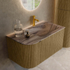 MONDIAZ KURVE-DLUX Meuble de salle de bains 85cm arrondi gauche couleur Dusk avec 1 tiroir et 1 porte. Lavabo CLOUD droit 1 trou de robinetterie Sombra. SW1434060