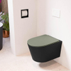 Mondiaz LAVIE hangtoilet – spoelrandloos – 36 x 53 cm – met softclose zitting – Urban (zwart), zitting Army (groen) SW1208580