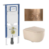 QeramiQ Dely Swirl Toiletset - 36.3x51.7cm - Geberit UP720 Duofix Sigma inbouwreservoir - 35mm zitting - koperen bedieningsplaat - ronde knoppen - beige SW1414016