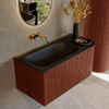 Mondiaz KURVE Ensemble de meuble de salle de bains - 95x46x40cm - 1 tiroir - 1 porte - lavabo solid surface - gauche - sans trou de robinet - Ruby SW1415409