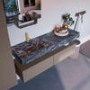 Mondiaz ALAN-DLUX Ensemble de meuble - 150cm - meuble Smoke mat - 2 tiroirs - Lavabo Cloud Lava suspendu - vasque Gauche - 1 trou de robinet SW808312