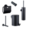 Fortifura Calvi Toiletset 5-delig - toiletrolhouder - reserverolhouder - toiletborstelhouder - handdoekhaak - pedaalemmer - mat zwart SW1478234
