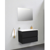 Basic Bella Meuble lavabo acrylique sans trous de robinet avec miroir avec éclairage 80x55x46cm Flat Pack Noir mat SW538986