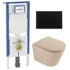 QeramiQ Dely Toiletset - 36.3x51.7cm - diepspoel - rimless - Geberit UP720 inbouwreservoir - softclose toilet zitting - kunststof mat zwarte bedieningsplaat - ronde knoppen - mat beige SW1426526