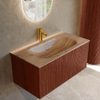 MONDIAZ KURVE-DLUX Meuble de salle de bains 90 cm couleur Ruby avec 1 tiroir et 0 porte. Lavabo BIG SMALL Central 1 trou de robinet Arena. SW1431481