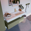Mondiaz ALAN-DLUX Ensemble de meuble - 110cm - meuble Army mat - 1 tiroir - Lavabo Cloud Opalo suspendu - vasque Droite - 1 trou de robinet SW806802