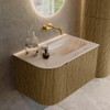 MONDIAZ KURVE-DLUX Meuble de salle de bains 75cm arrondi à gauche couleur Dusk avec 1 tiroir et 1 porte. Lavabo GRUNNE à droite sans trou de robinet Meli. SW1431866